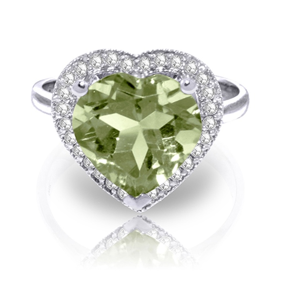14K GOLD RING WITH DIAMONDS & HEART GREEN AMETHYST